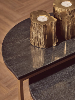 Varana Nest Of Two Half Moon Black Marble Top Tables detail image – Xshowhome furniture