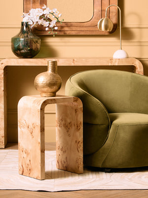 Mota Burl Wood Design Curved Side Table detail image – Xshowhome furniture