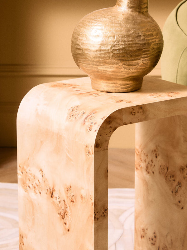 Mota Burl Wood Design Curved Side Table detail image – Xshowhome furniture