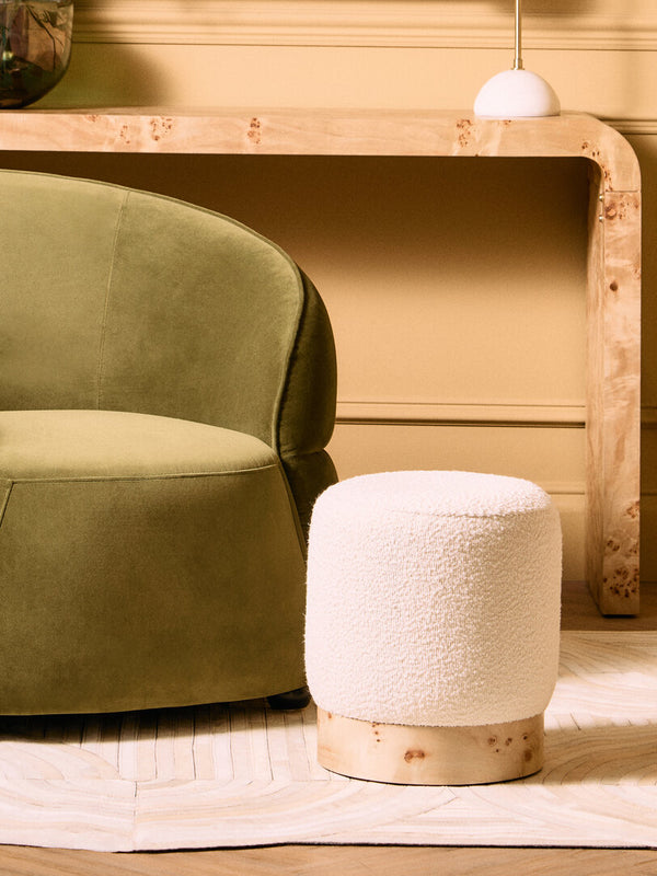 Mota Burl Wood And Cream Boucle Round Stool detail image – Xshowhome furniture