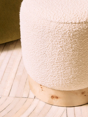 Mota Burl Wood And Cream Boucle Round Stool detail image – Xshowhome furniture