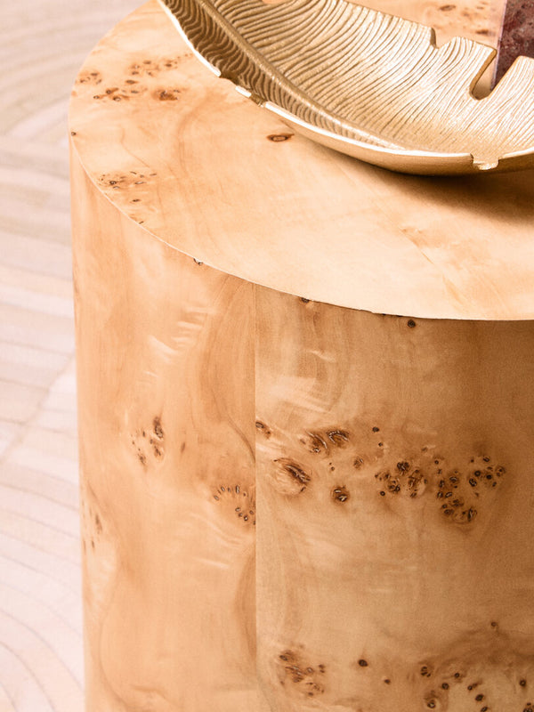 Mota Burl Wood Design Round Side Table detail image – Xshowhome furniture