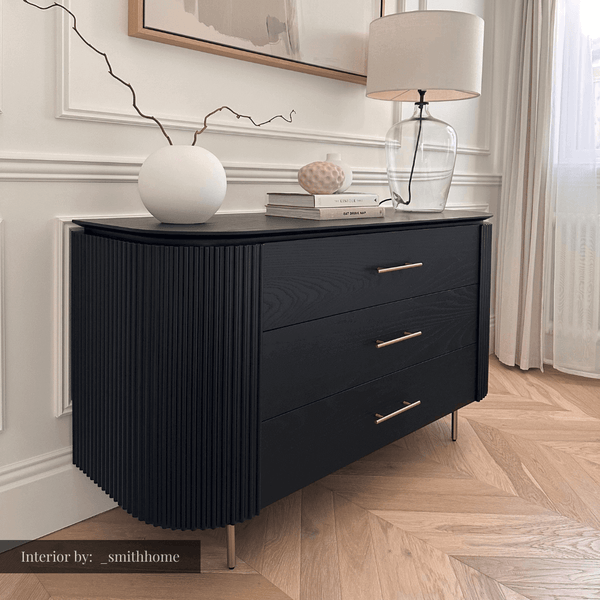 Lantine 3 Drawer Dresser - Black Oak & Brass - Tommy Franks