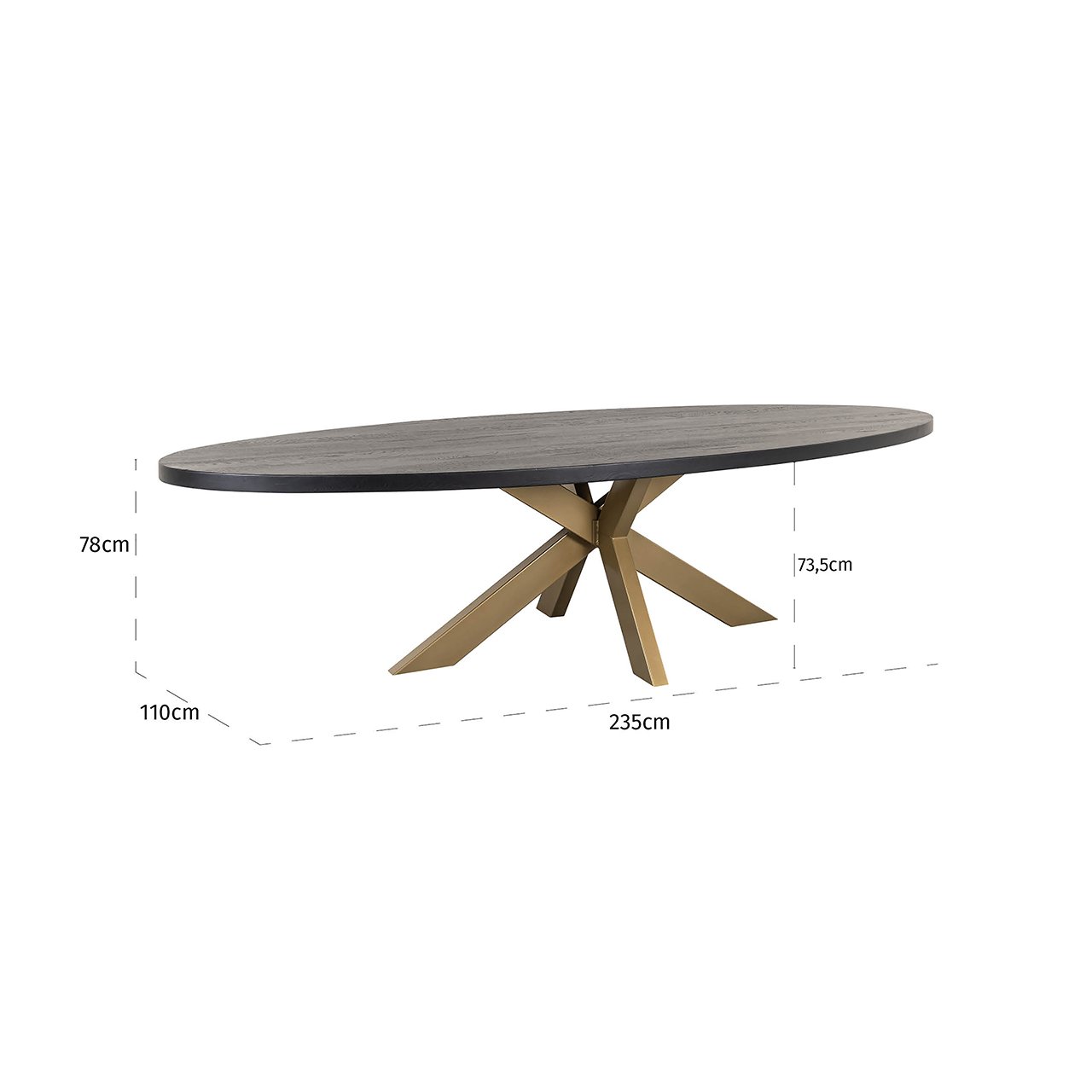Dining table Watson 235 incl. spider leg gold (Black)- Richmond Interiors