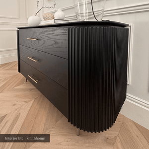Lantine 3 Drawer Dresser - Black Oak & Brass - Tommy Franks