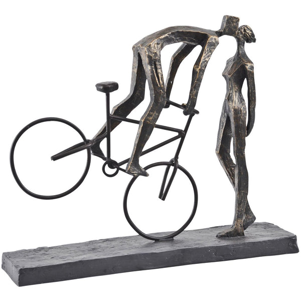 Antique Bronze Kissing Couple on Bike Sculpture