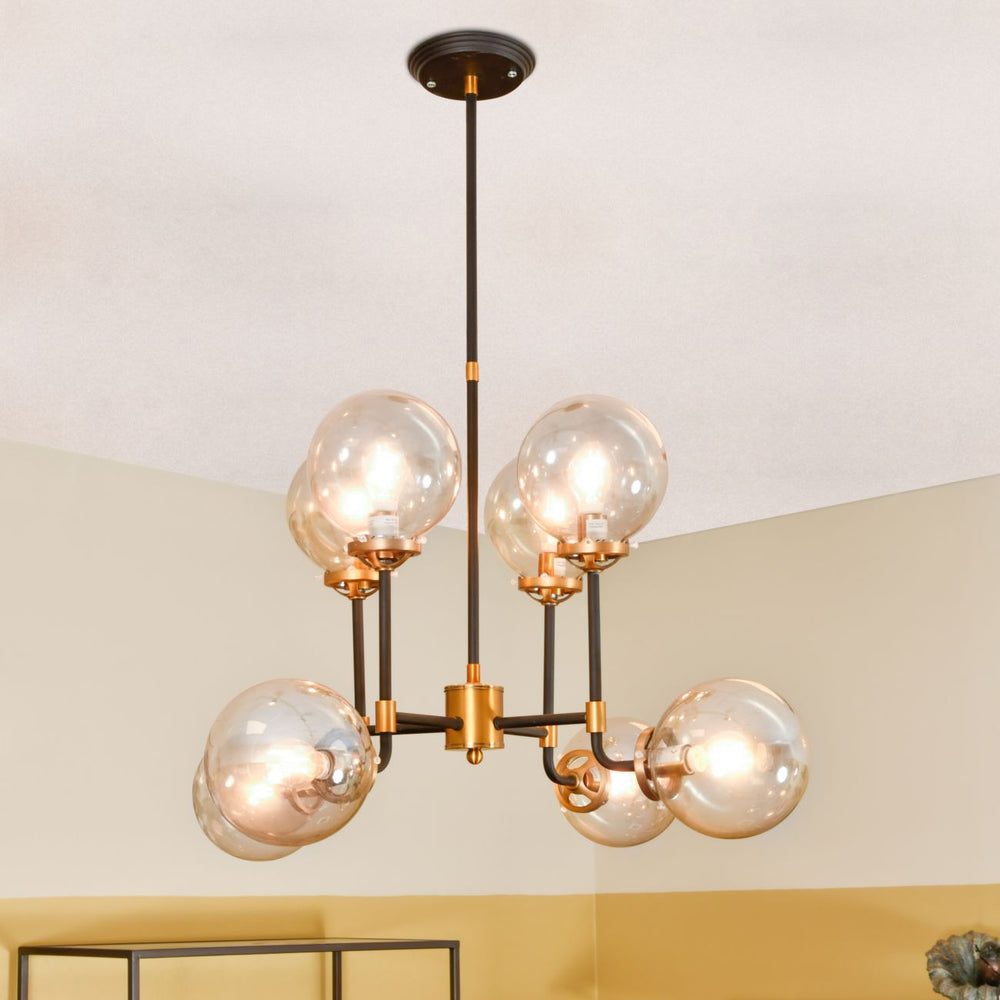 Mercer Glass Bubble Black and Brass Chandelier by Libra