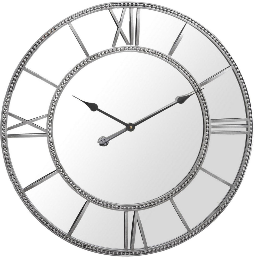 Grey Framed Beaded Mirrored Round Clock by Libra