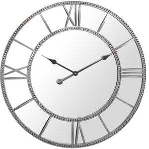 Grey Framed Beaded Mirrored Round Clock by Libra