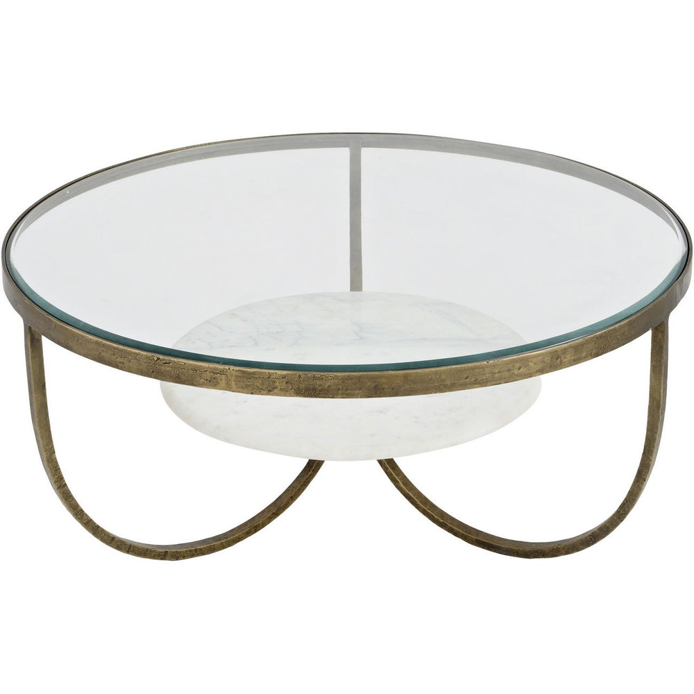 Nolita White Marble and Antique Gold Iron Coffee Table by Libra