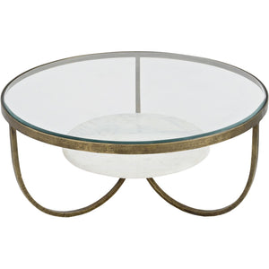 Nolita White Marble and Antique Gold Iron Coffee Table by Libra