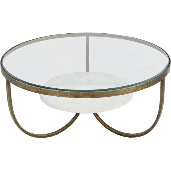 Nolita White Marble and Antique Gold Iron Coffee Table by Libra