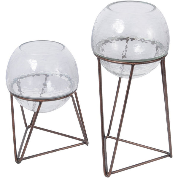 Bersa Medium Table Fishbowl Planter with Aged Copper Base by Libra, image 2