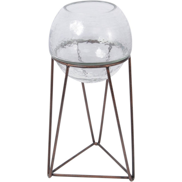 Bersa Medium Table Fishbowl Planter with Aged Copper Base by Libra