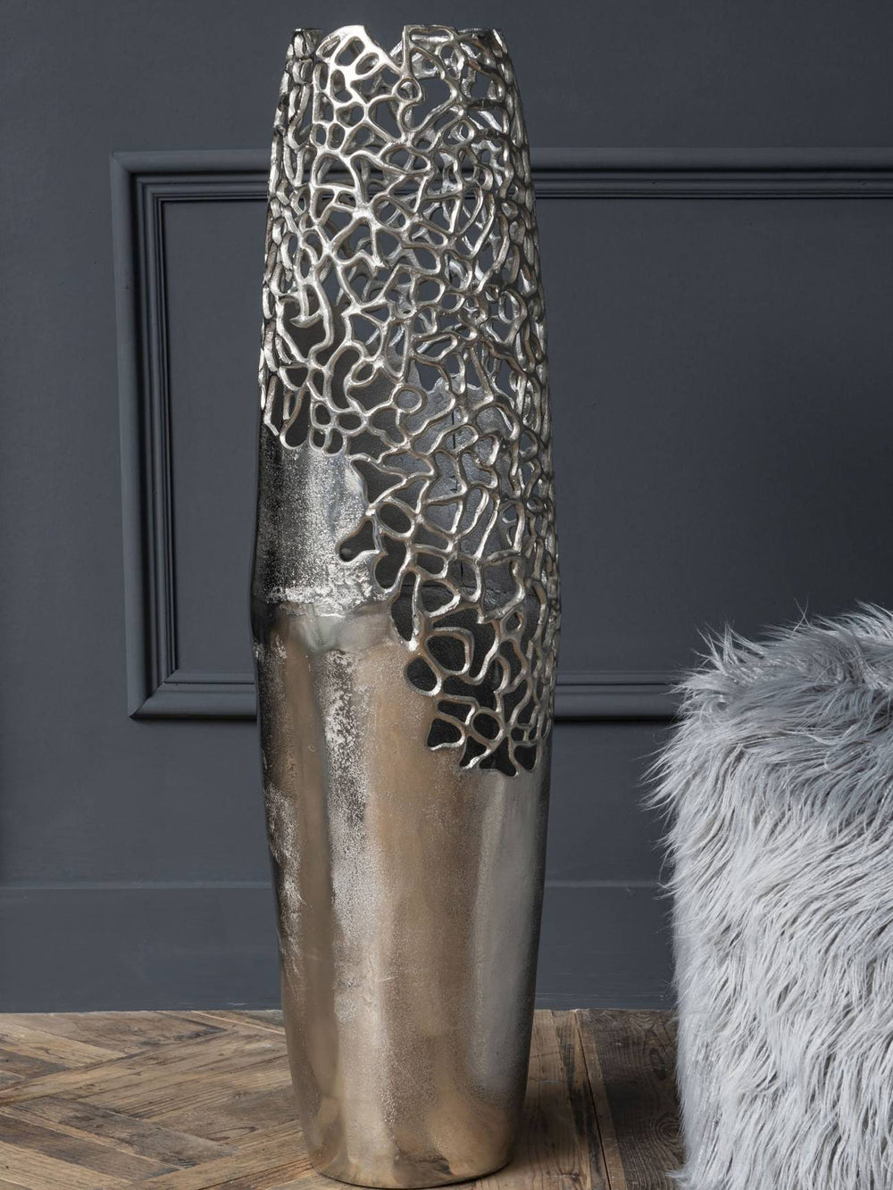 Apo Coral Raw Silver Aluminium Small Vase by Libra