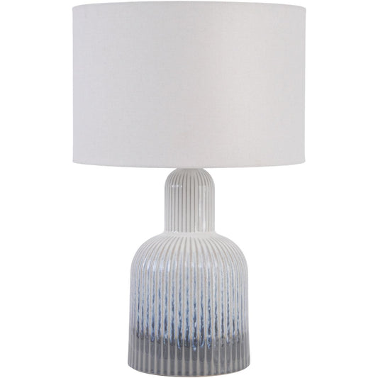 Grey Porcelain Lamp with Ribbed Detailing and White Shade, Small