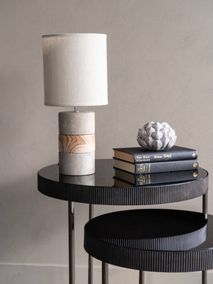 Concrete and Wood Table Lamp with Natural Shade by Libra, image 2