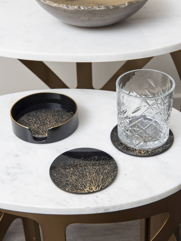Coral Design Black and Gold Coasters Set of 4 by Libra, image 3