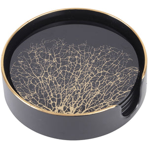 Coral Design Black and Gold Coasters Set of 4 by Libra, image 2