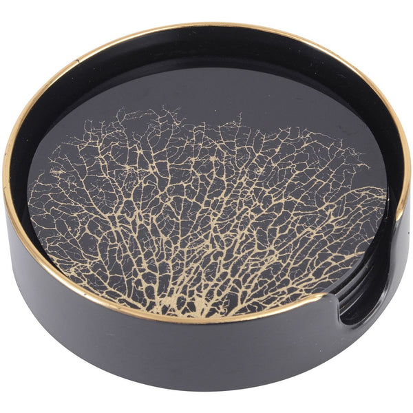 Coral Design Black and Gold Coasters Set of 4 by Libra, image 2
