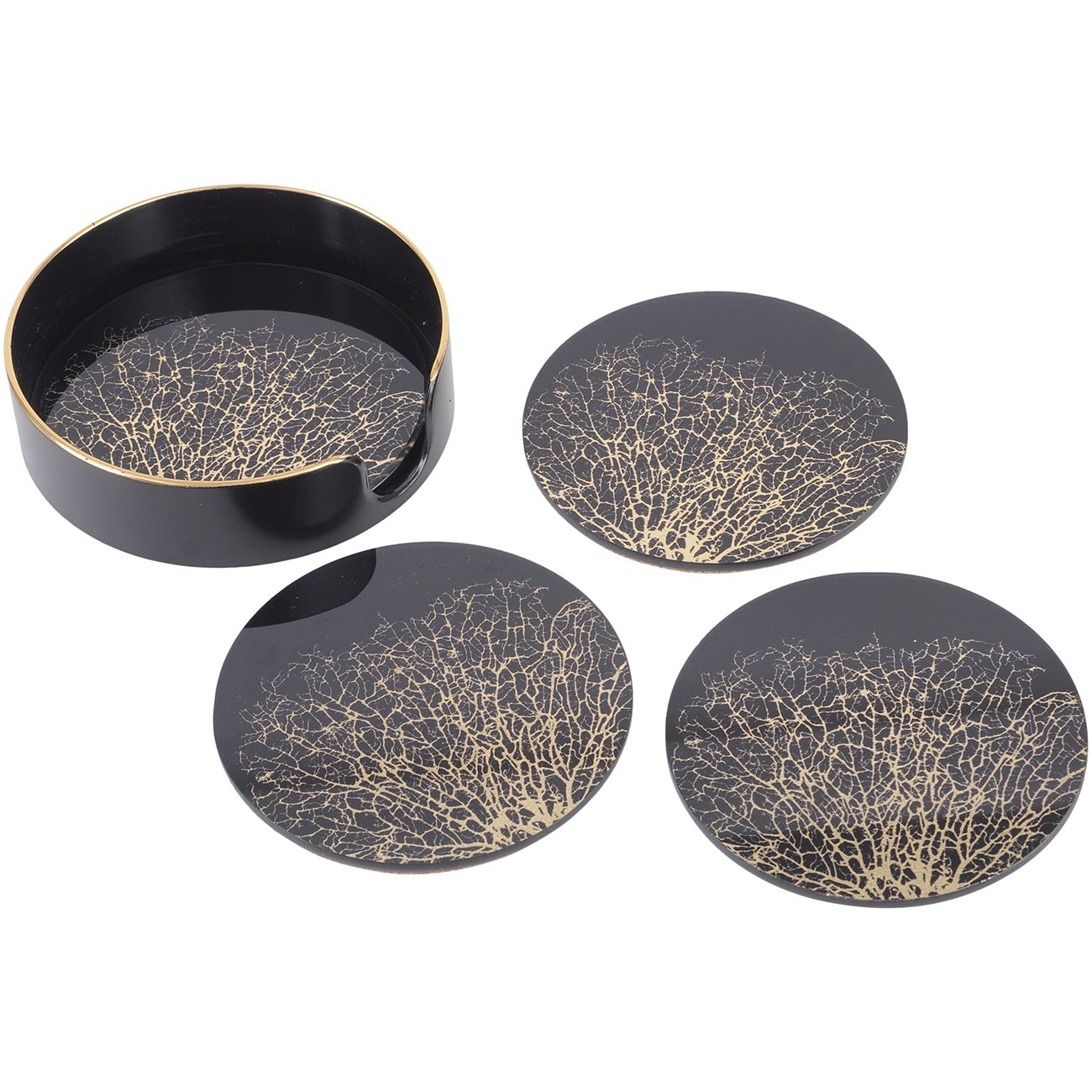 Coral Design Black And Gold Coasters Set Of 4