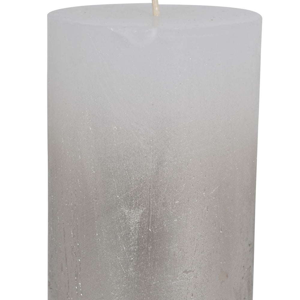 White Pillar Candle with Metallic Silver Ombre Base 7x19cm by Libra