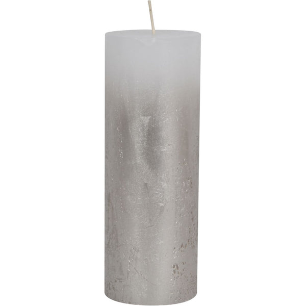 White Pillar Candle with Metallic Silver Ombre Base 7x19cm by Libra