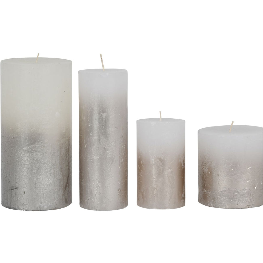 White Pillar Candle with Metallic Silver Ombre Base 10x10cm by Libra