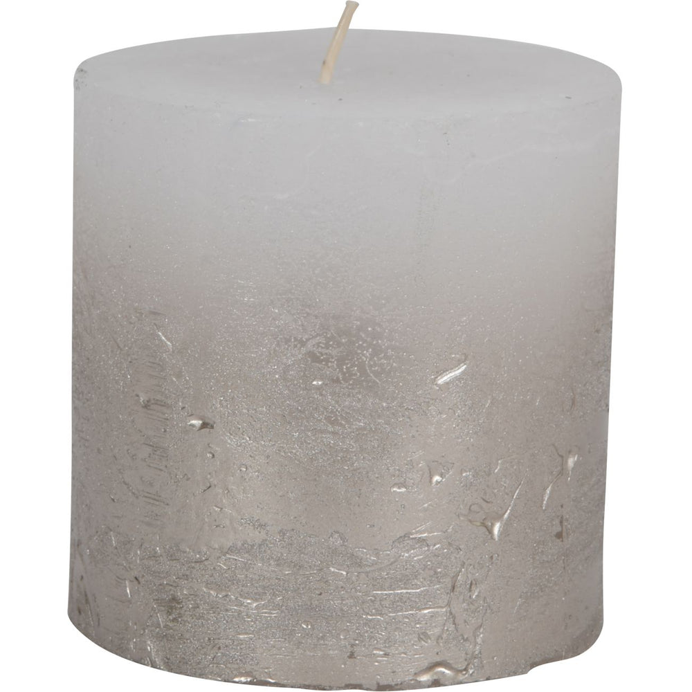 White Pillar Candle with Metallic Silver Ombre Base 10x10cm by Libra