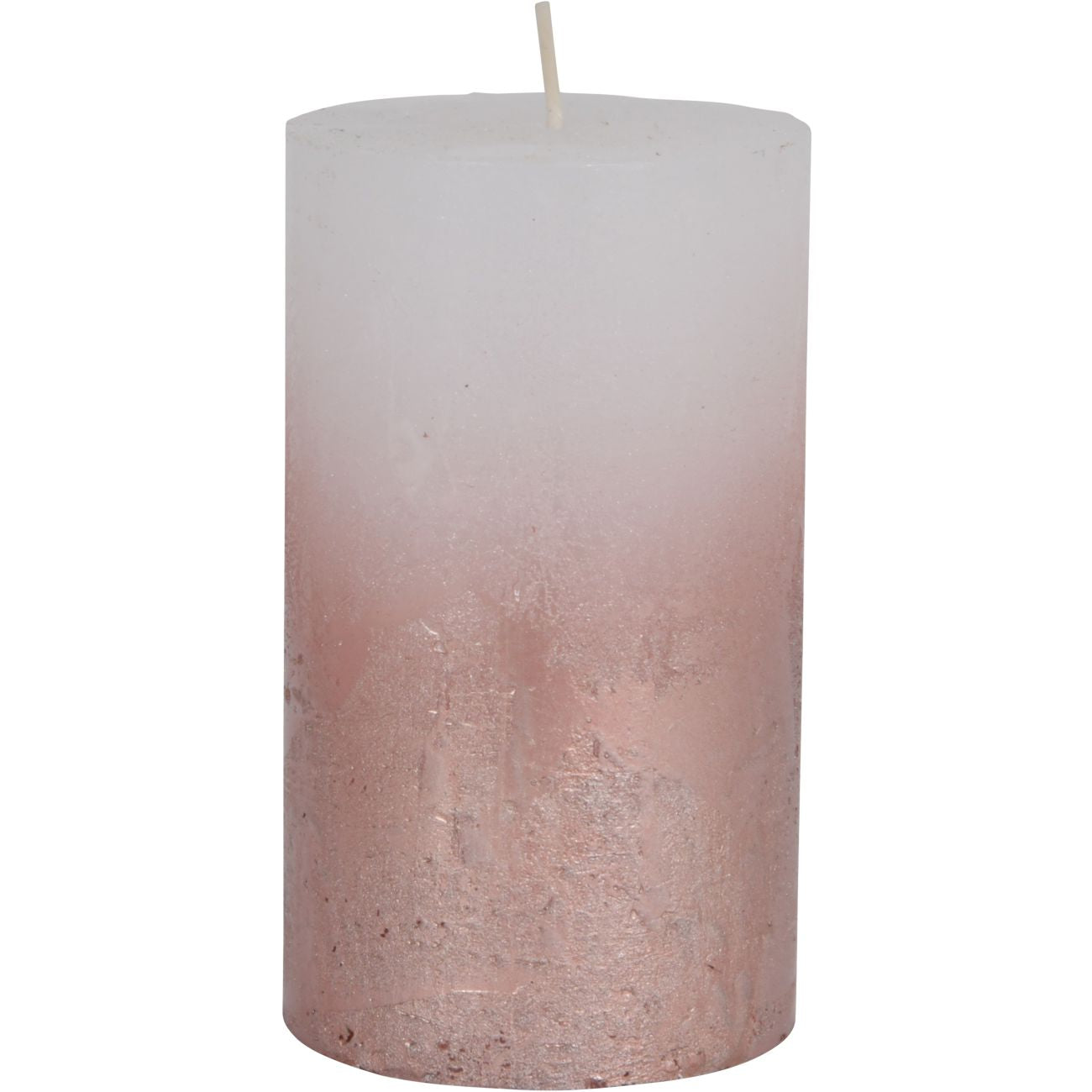 White Pillar Candle With Metallic Pink Ombre Base 7x12cm