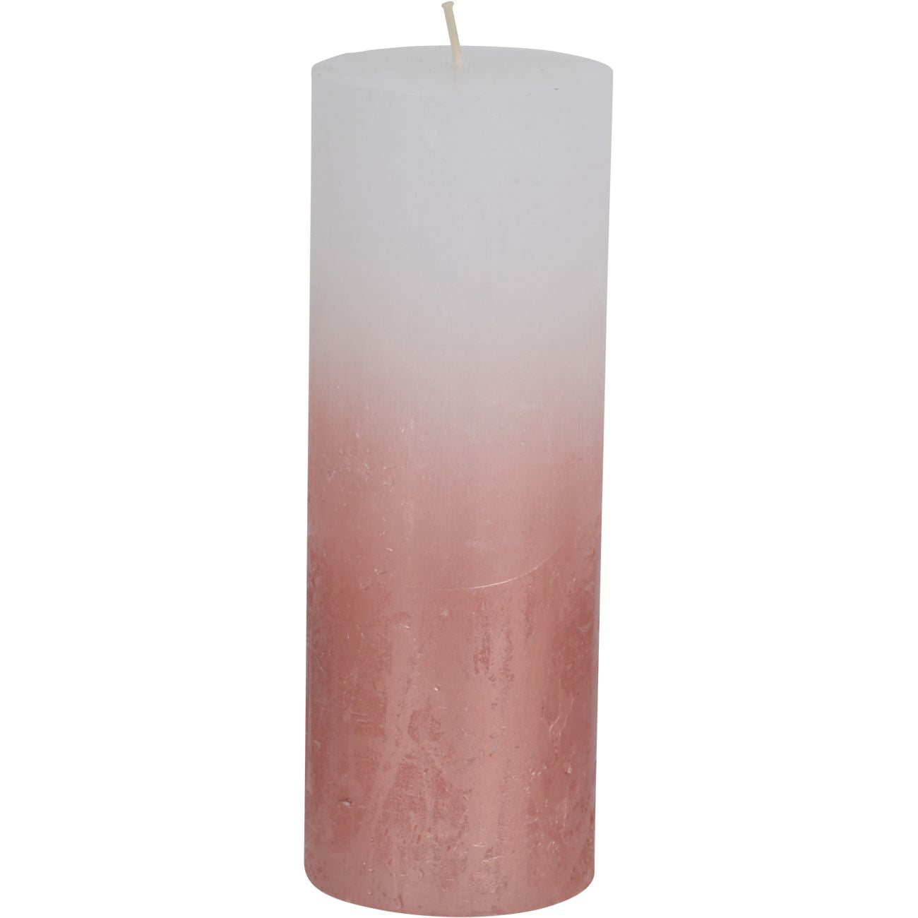 White Pillar Candle With Metallic Pink Ombre Base 7x19cm