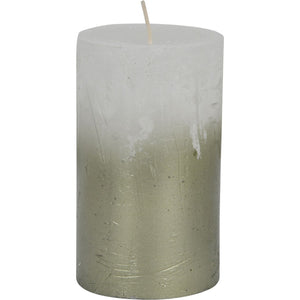 White Pillar Candle with Metallic Green Ombre Base 7x12cm by Libra