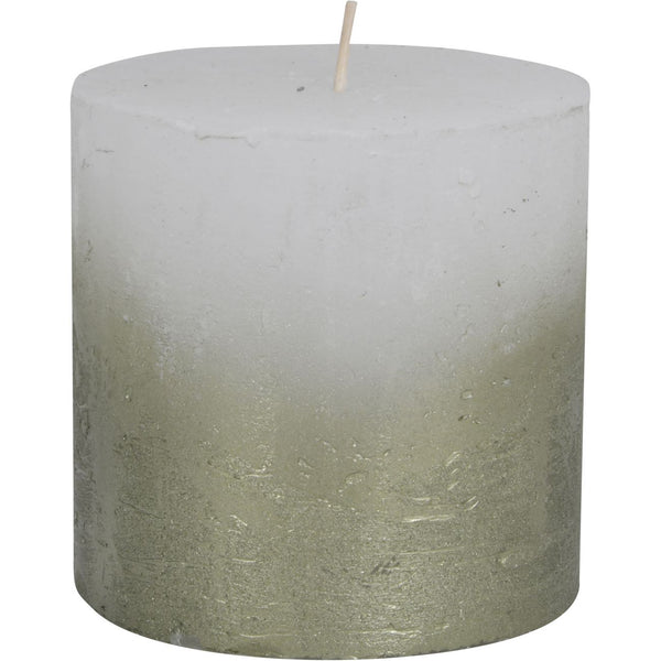 White Pillar Candle with Metallic Green Ombre Base 10x10cm by Libra