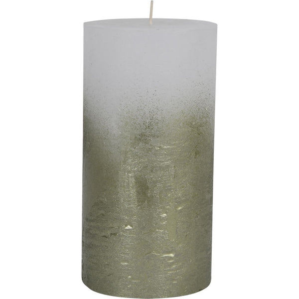 White Pillar Candle with Metallic Green Ombre Base 10x20cm by Libra
