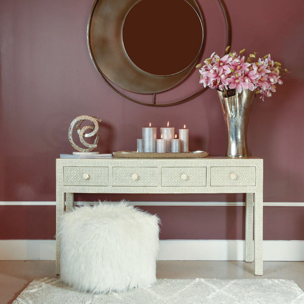 Isaba Handmade Ivory Hairy Pouffe by Libra, image 4