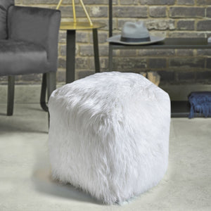 Isaba Handmade Ivory Hairy Pouffe by Libra, image 2