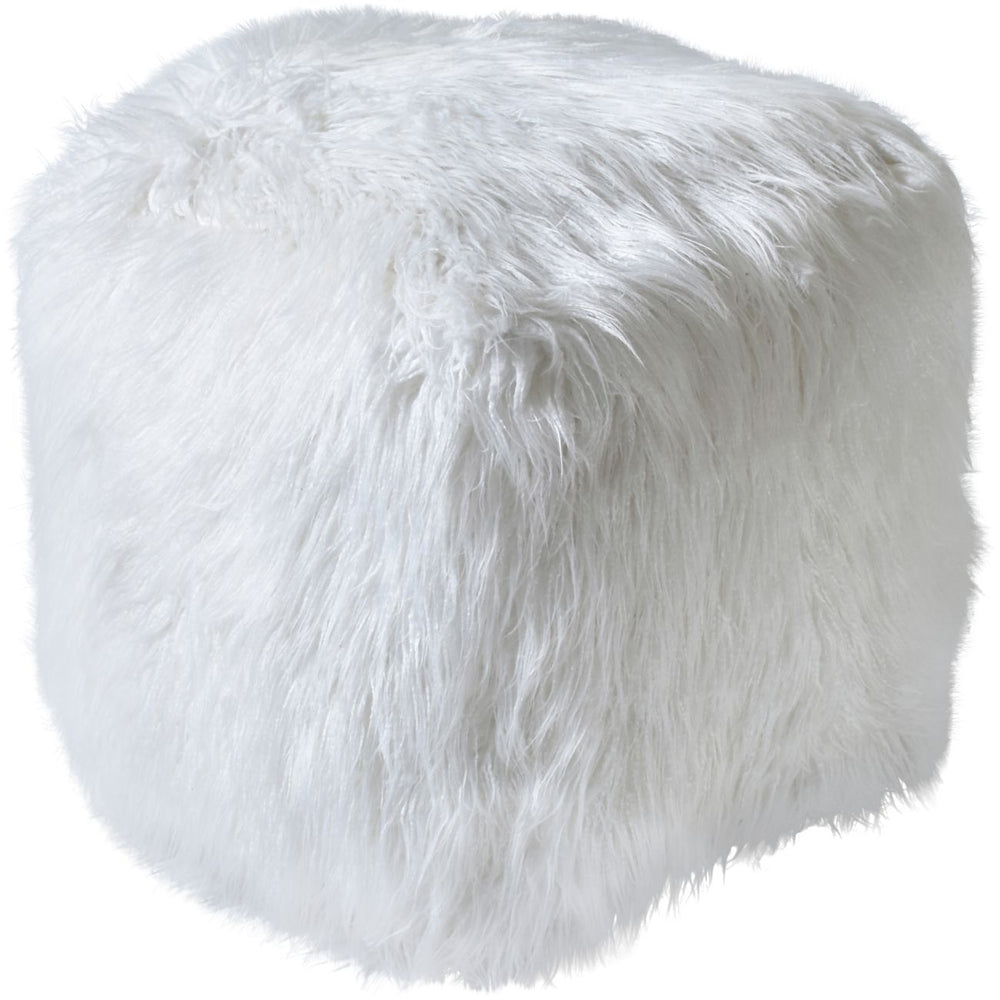 Isaba Handmade Ivory Hairy Pouffe by Libra