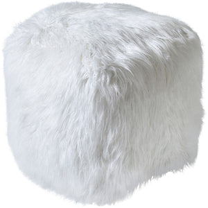 Isaba Handmade Ivory Hairy Pouffe by Libra