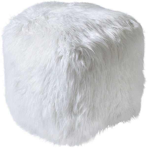 Isaba Handmade Ivory Hairy Pouffe by Libra