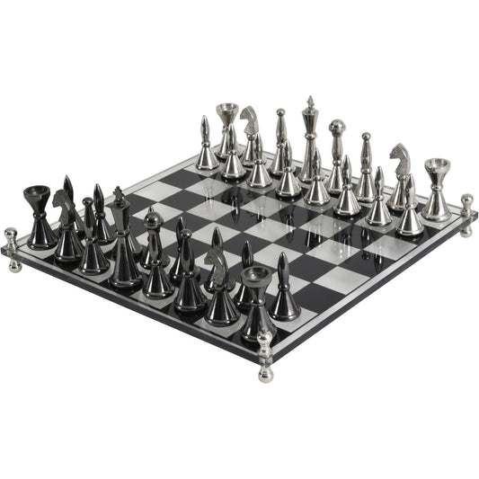 Yates Chess Set Featuring Acrylic Base and 32 Aluminium Pieces 40x40x11cm