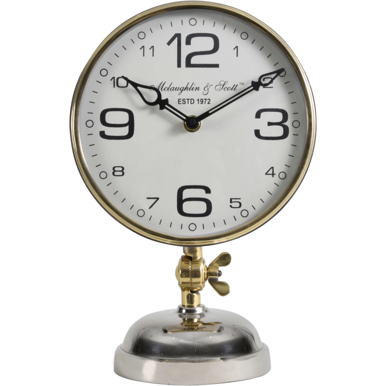 Stollard Silver Nickel Mantel Clock with Gold Angle Adjuster and Detail