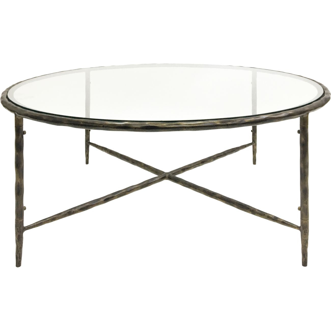 Patterdale Hand Forged Round Coffee Table Dark Bronze Finish with  Glass Top