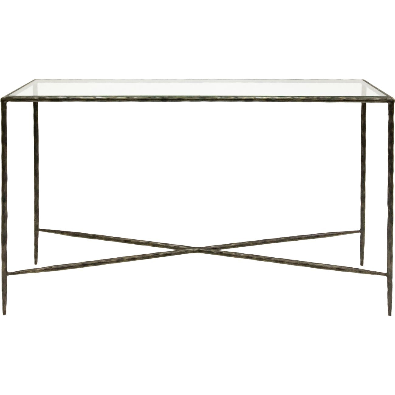 Patterdale Hand Forged Console Table Large 140x35cm Dk Bronze with Glass Top
