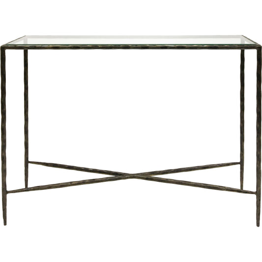 Patterdale Hand Forged Console Table Small 110x30cm Dk Bronze with Glass Top