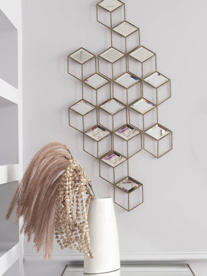 Honeycomb Mirror Set of 4 Aged Champagne Finish by Libra, image 5