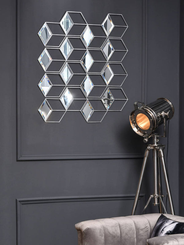 Honeycomb Mirror Set of 4 Brushed Grey Finish by Libra, image 4