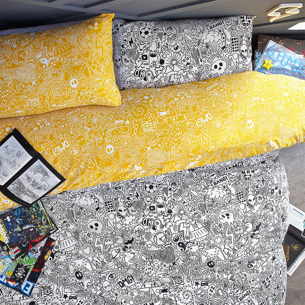 Doodles Single Duvet Set White/Black - Riva
