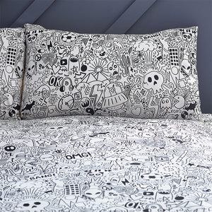 Doodles Double Duvet Set White/Black - Riva