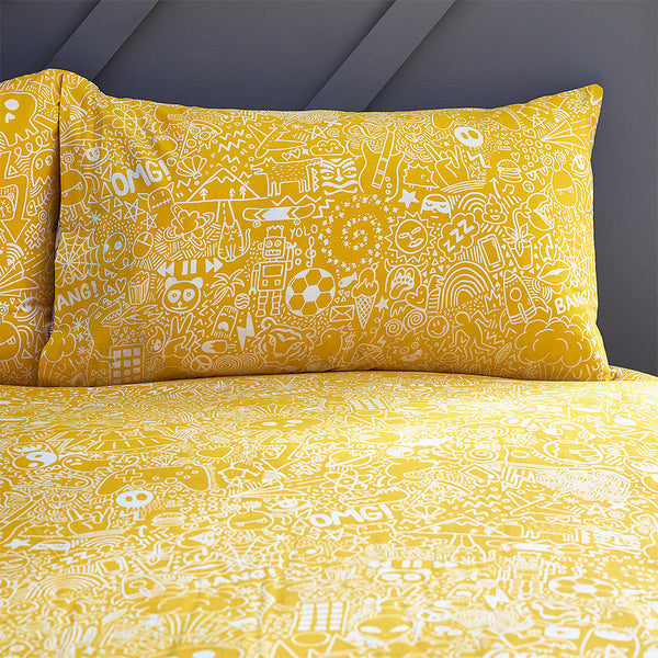 Doodles Single Duvet Set White/Black - Riva