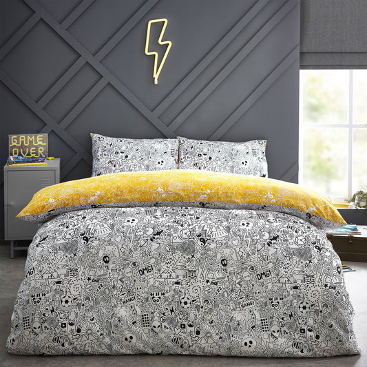 DOODLES KS DUVET SET WHITE/BLACK